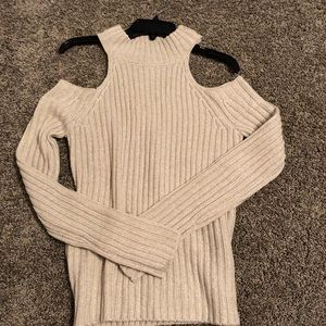 tan turtle neck w cut off shoulders